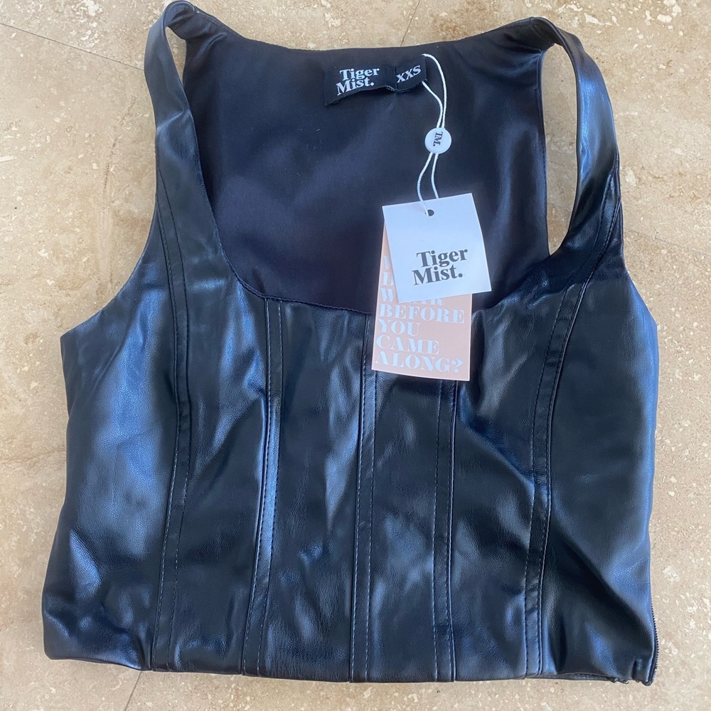 Tigermist black leather corset bustier nwt